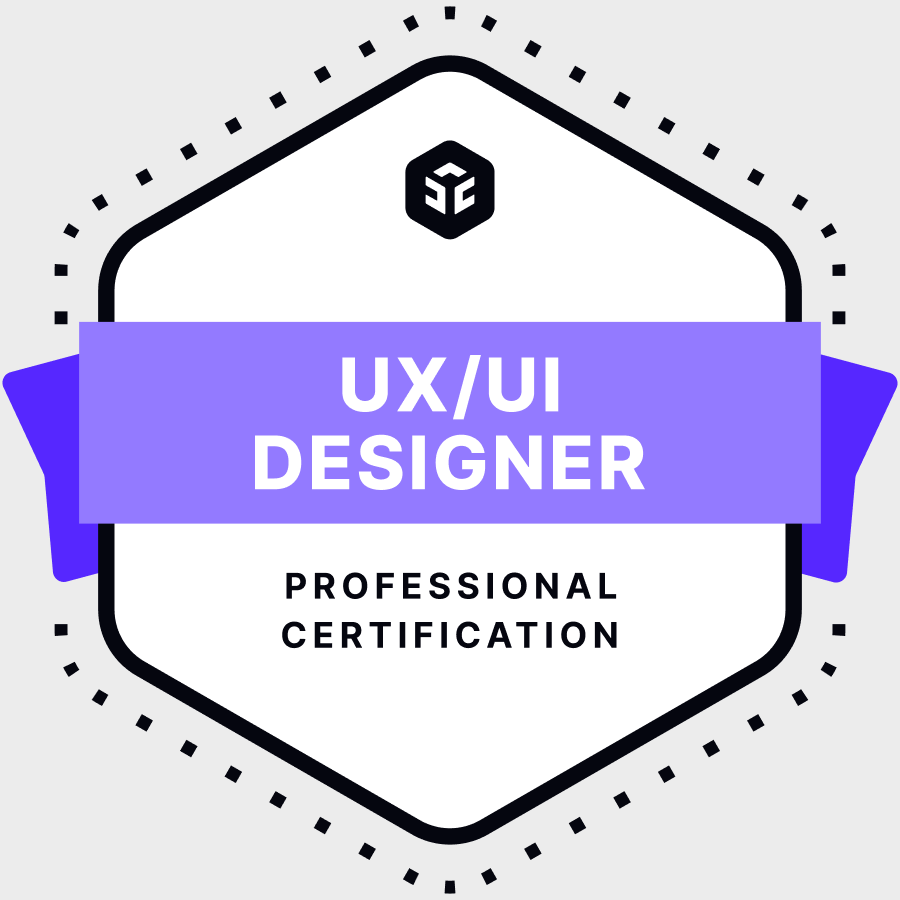 UX/UI designer professional certification badge grayscale.